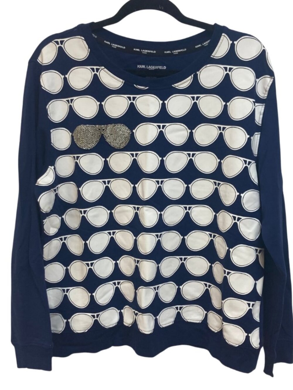 Karl Lagerfeld Multiple Sunglass Graphic long sleeved top navy blue Size Large